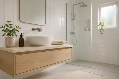 Modern White Tile Bathroom Interior