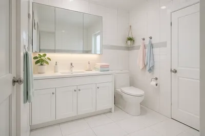 Clean Modern White Tiled Bathroom Interior