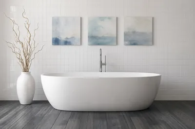 Modern White Spa Bathroom with Blue Panels