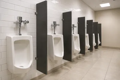 Modern White Tile Public Bathroom Interior