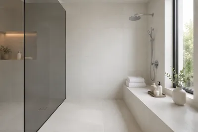 Modern White Tile Bathroom Interior