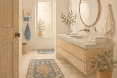 Peaceful White Tile Modern Bathroom Interior