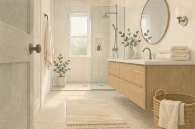Clean Modern White Tile Bathroom Interior