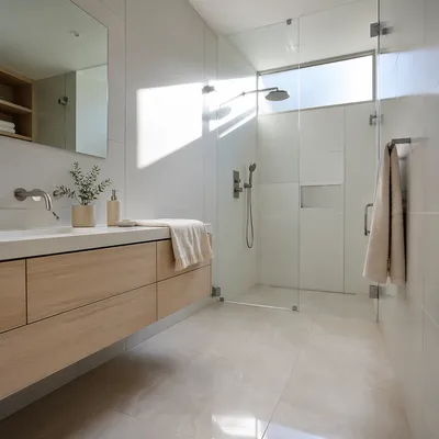 Modern Clean White Tile Bathroom Interior