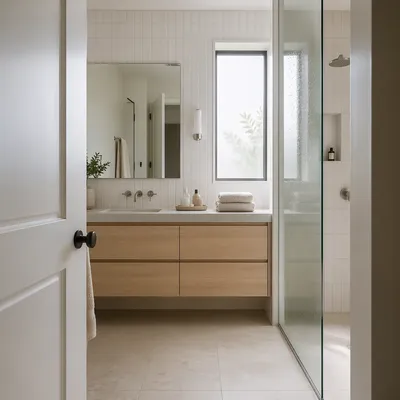 Modern Minimalist White Tile Bathroom Interior