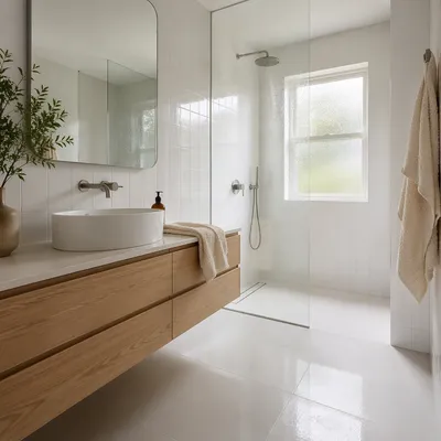 Modern White Tile Bathroom Interior