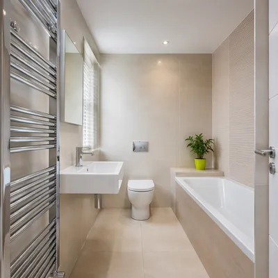 Modern Clean White Tile Bathroom Interior
