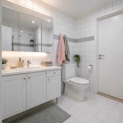 Clean Modern White Tiled Bathroom Interior