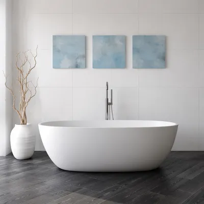 Minimalist White Bathroom with Blue Wall Art