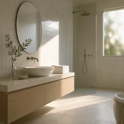 Serene White Tile Modern Bathroom Interior