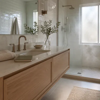 Modern White Tile Bathroom With Morning Light