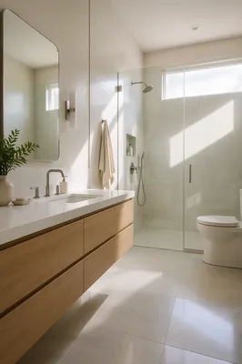 Modern Clean White Tile Bathroom Interior