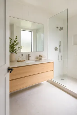 Modern Minimalist White Tile Bathroom Interior