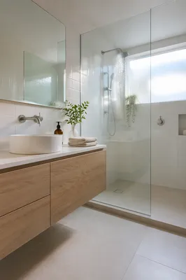 Modern Minimalist White Tile Bathroom Interior