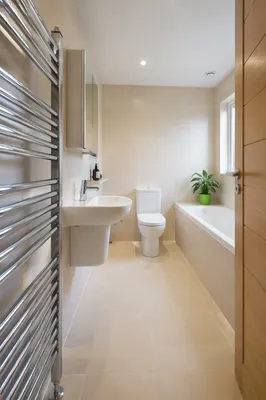 Modern Clean White Tile Bathroom Interior