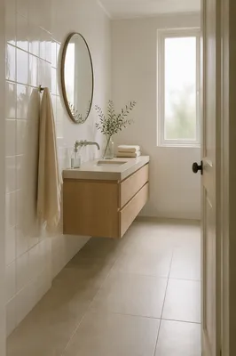 Peaceful Modern White Tile Bathroom Interior