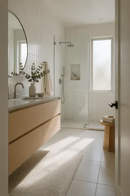 Clean White Tile Modern Bathroom Interior