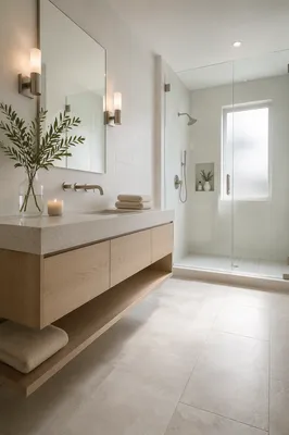 Clean Modern White Tile Bathroom Interior