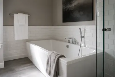 Clean Modern White Tile Bathroom Interior