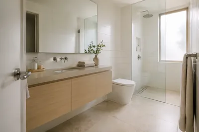 Modern Minimalist White Tile Bathroom Interior