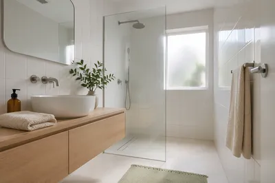 Modern Clean White Tile Bathroom Interior