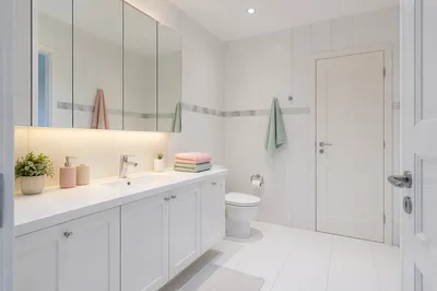 Clean Modern White Tiled Bathroom Interior