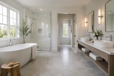 Modern White Tile Bathroom Interior