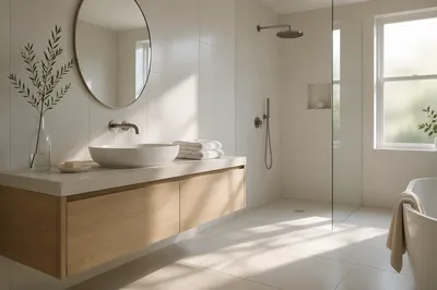 Serene Modern White Tile Bathroom Interior