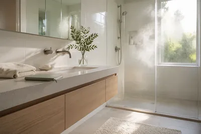Modern White Tiled Bathroom Interior