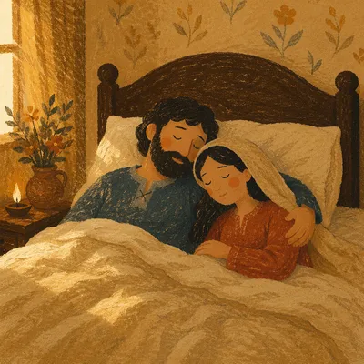 Cozy Bedroom Bed in Warm Sunlight