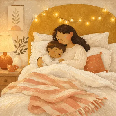 Cozy Bedroom Bed with Warm Fairy Lights