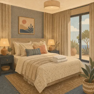 Cozy Bedroom With Warm Bedside Light
