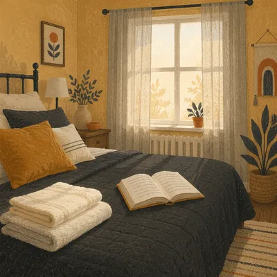 Cozy Bedroom with Warm Morning Light