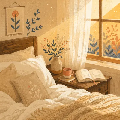 Cozy Sunlit Bedroom with Unmade Bed