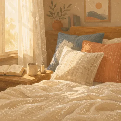 Cozy Bedroom Bed in Morning Light