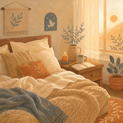 Cozy Bedroom with Warm Morning Light