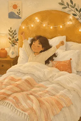 Cozy Bedroom Bed with Warm Fairy Lights