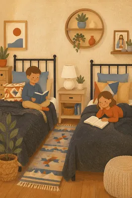 Cozy Twin Bedroom with Warm Evening Light