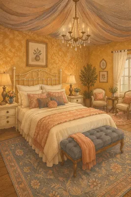 Cozy Vintage Bedroom in Warm Evening Light