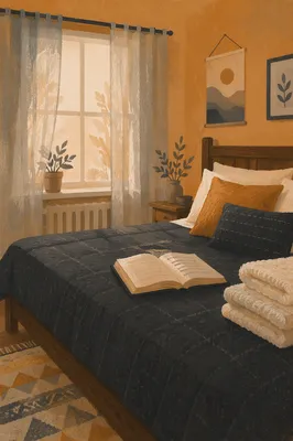 Cozy Bedroom with Warm Morning Light