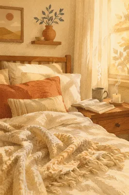 Cozy Bedroom Bedside Table at Sunrise