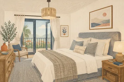 Cozy Modern Bedroom With Warm Bedside Light