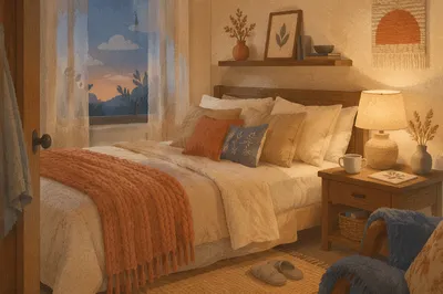 Cozy Bedroom Corner with Warm Evening Light