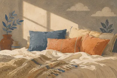 Cozy Bedroom Bed in Morning Light