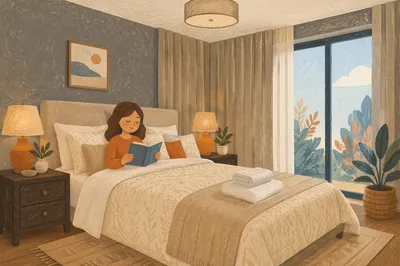 Warm Cozy Bedroom with Cream Pillows