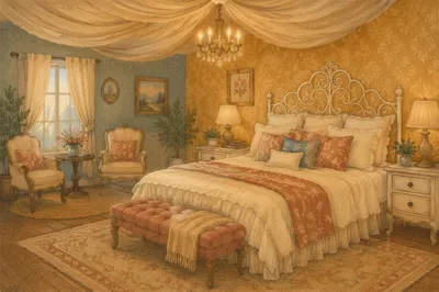 Cozy Vintage Bedroom in Warm Evening Light