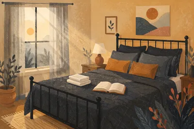 Cozy Bedroom with Warm Morning Light