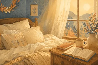Cozy Sunlit Bedroom with Rumpled Bed