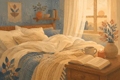 Cozy Bedroom with Warm Morning Light