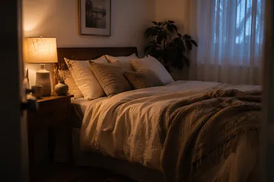 Cozy Bedroom with Warm Evening Light